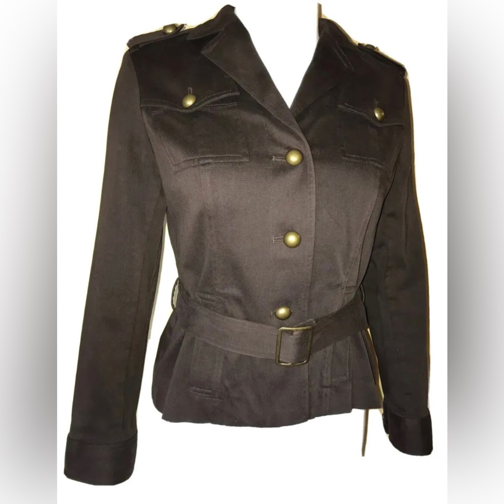 INC Brown Belted Military Jacket Blazer